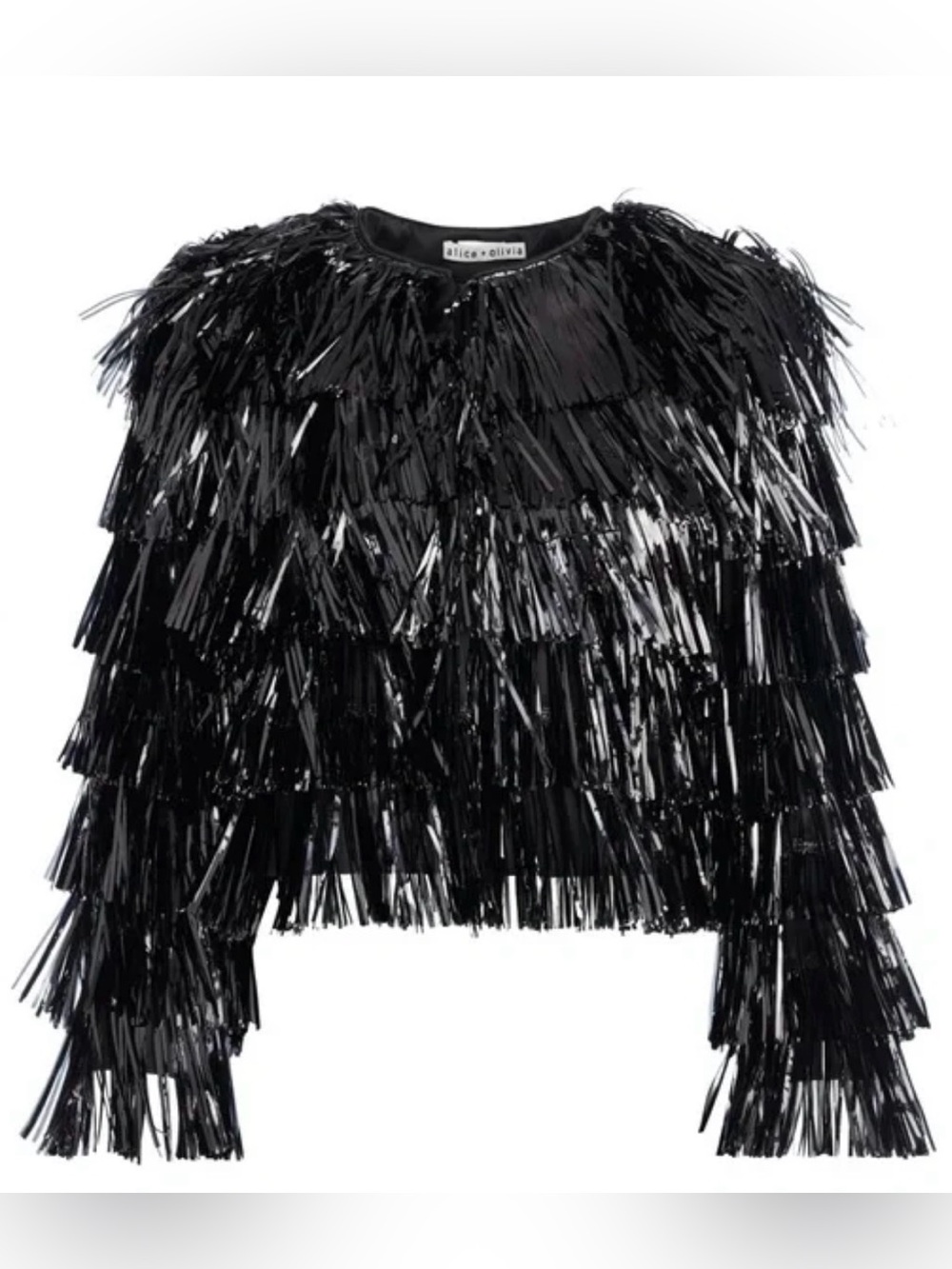 NWOT Alice + Olivia Fawn Fringe Tinsel Jacket In Black. Size M - Picture 3 of 11